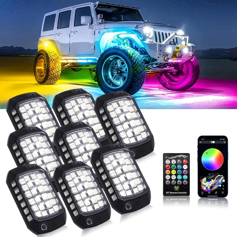 Goodream RGB Rock Lights, 8 Pods 36 LEDs SMD Chips Super Bright App Control Underglow Neon Light Exterior Chassis Wheel Well Glow Kit for Off Road Cars Trucks Jeep SUV UTV ATV RZR Golf Cart - Image 1